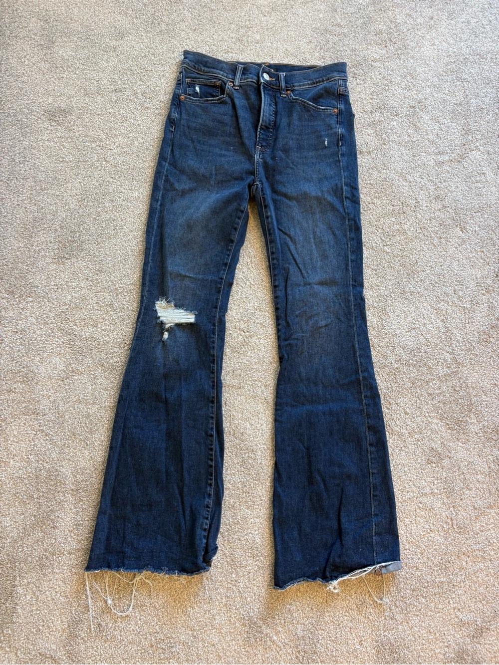 Express Women’s Dark Blue Distressed Flare Jeans